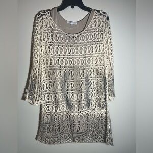 TEMPO PARIS Size Small Ivory Taupe Ombre Crochet Dress with Lining